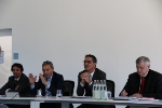 Die weiteren Schritte zum Thema Flughafen erklärten (v.l.) SMG-Direktor Marco Pappalardo, ABD-Präsident Otmar Michaeler, LH Arno Kompatscher und LR Florian Mussner.