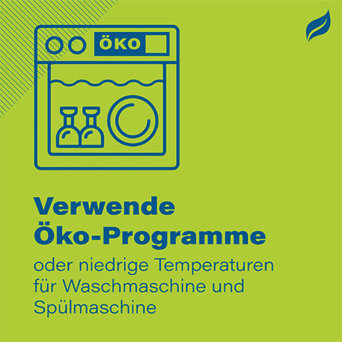 Verwende Öko-Programme oder niedrige Temperaturen für Waschmaschine und Spülmaschine