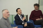 L’assessore Tommasini ha inaugurato Infopoint su nuove vetrate Chiesa di S. Domenico a Bolzano assieme a don Gretter (sx) e Cuccato di Vetroricerca (dx) - Foto: USP/M.Diquirico