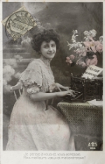 Giovane donna con macchina da scrivere, Postes Belgique, 1908