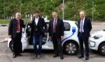 L’assessore alla mobilità Mussner, il presidente del CdA del Safety Park Brandt, il direttore del Corriere Innovazione Di Piazza e il direttore di ripartizione Pagani hanno partecipato oggi al Safety Day a Vadena. (Foto: USP / Safety Park) 