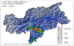 Die Grafik des hydrografischen Landesamtes zeigt die Niederschlagssummen und die punktuelle Gewitterzelle in der betroffenen Zone.