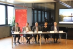 (v.l.) Andrea Zeppa, Direktor Lanesressort Wirtschaft, Werner Waldboth vom Konsortium Südtirol Wein, Georg Kössler vom Südtiroler Apfelkonsortiums, Marion Pristinger und Paul Zandanel, Leiter EOS-Abteilung Marketingsupport. Foto: EOS